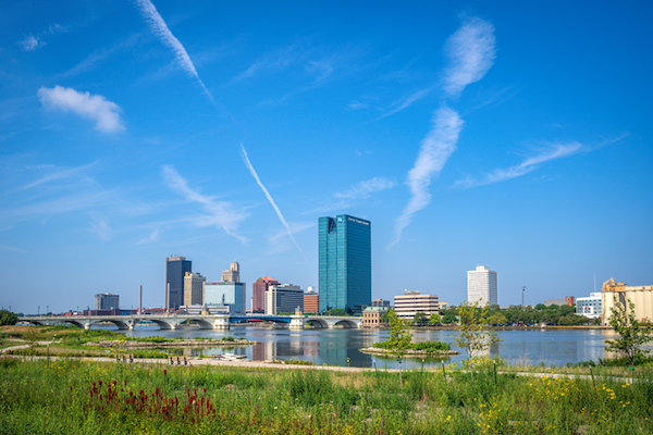 View of downtown Toledo from riverfront.