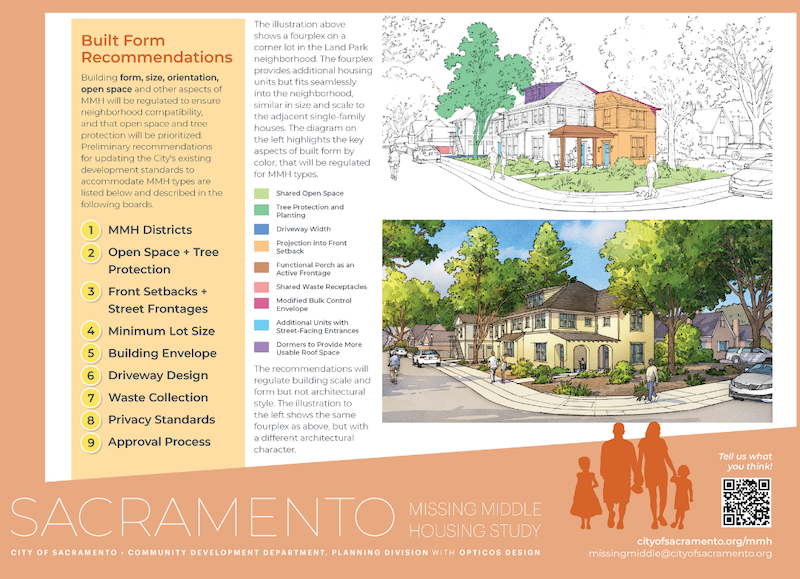 Screenshot of a page from Sacremento's missing middle housing study outlining built form recommendations.