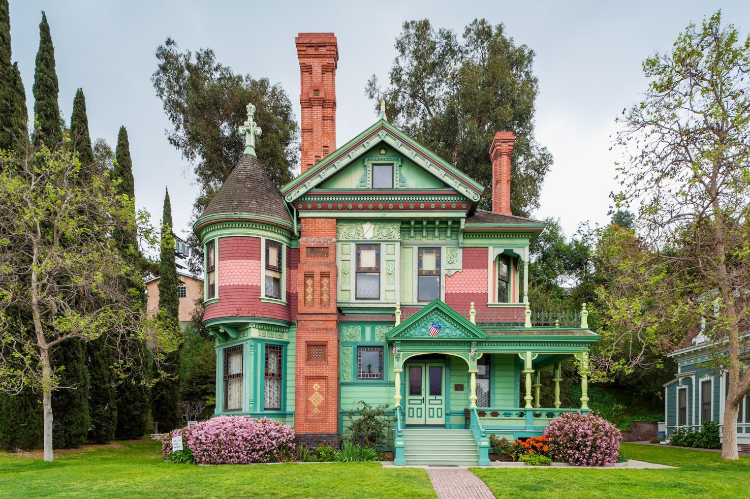 Hale House in Los Angeles, California, USA. It is a Queen Anne style Victorian mansion built in 1887 in the Highland Park section of northeast Los Angeles, California.