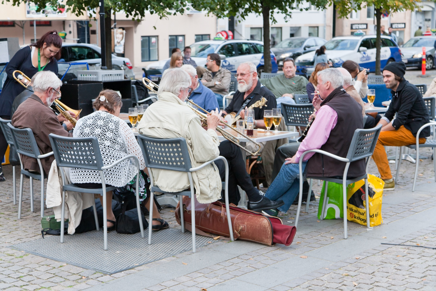 Amateur jazz band in restaurant. Organization Dansk Amatormusik incorporate 30000 singers and 6000 members of amateur orchestras in Copenhagen, Denmark on September 10, 2011
