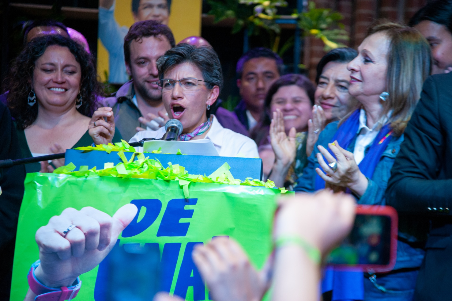 Former Bogota Mayor Claudia Lopez speaking at a political rally.