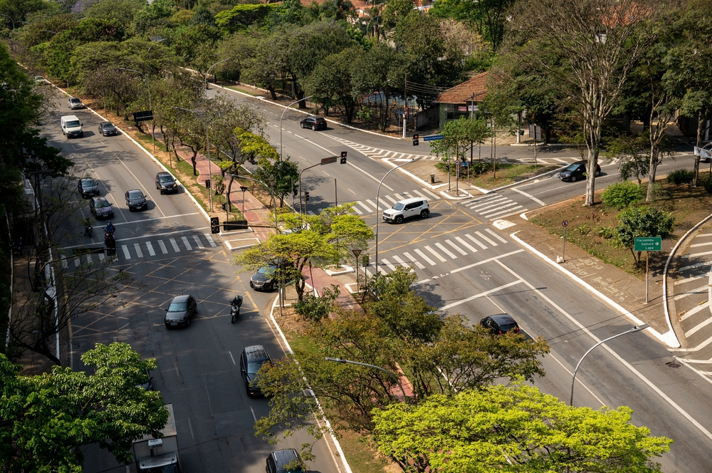 Median with landscaping and bike lane