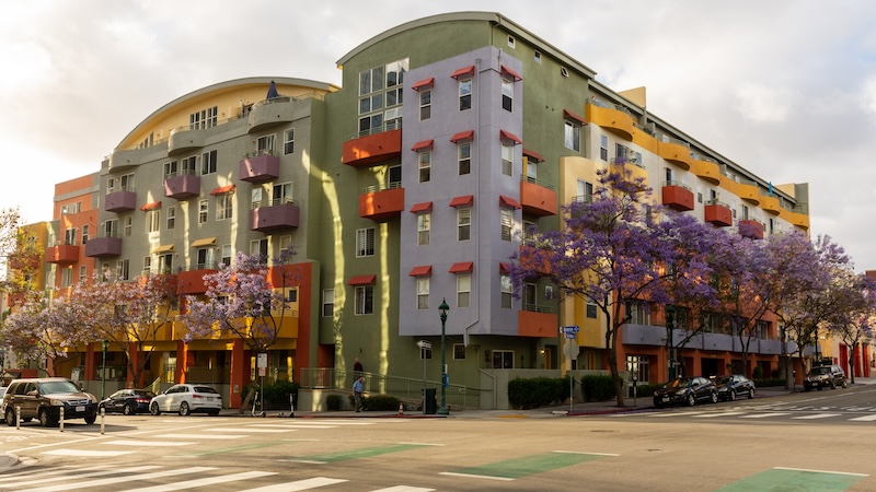 Modern residential buildings in downtown San Diego