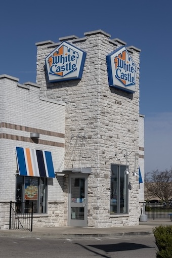 Castle-shaoed White Castle fast food restaurant.