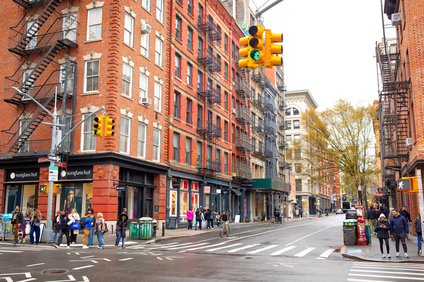 Historic red brick buildings in SoHo, New York City.