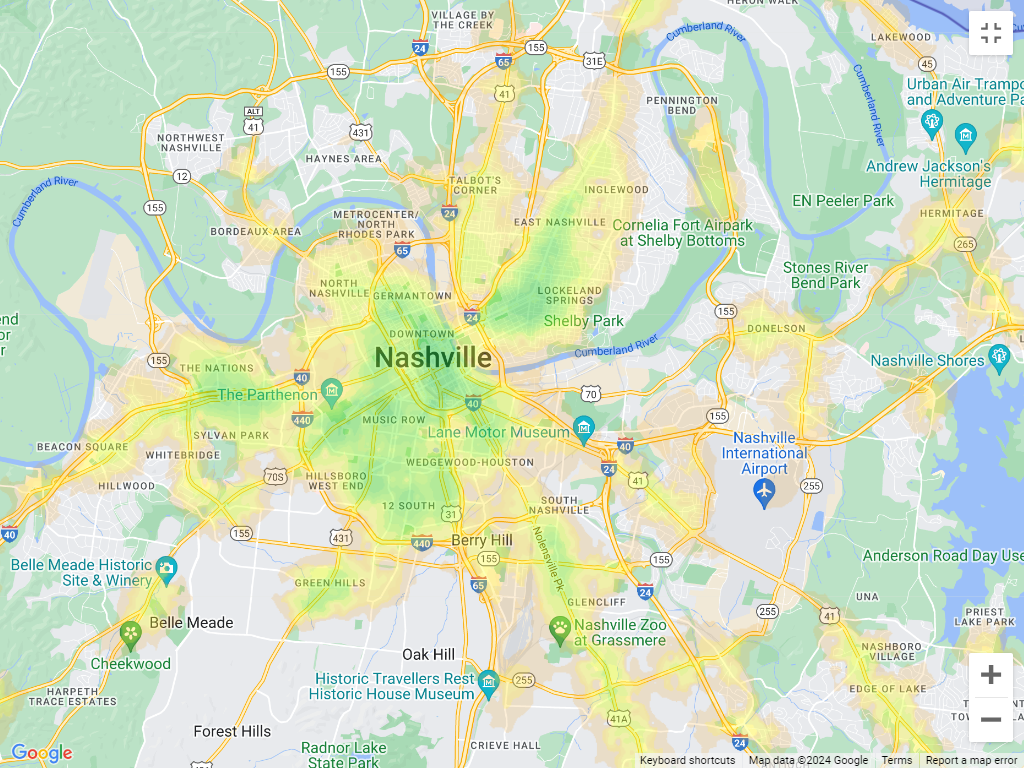 Nashville Area Walkscore Map