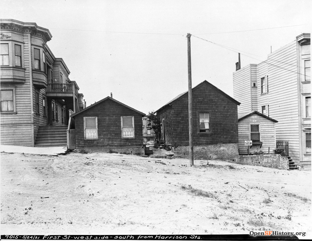 Earthquake shacks on 1st Street near Harrison.