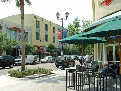 Mixed use area with lofts across the street in downtown Brea.
