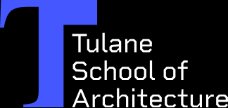 Tulane University white logo with black background and large Blue T