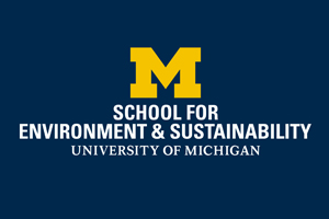 University of Michigan School for Environment and Sustainability Logo with dark blue background and yellow and white text