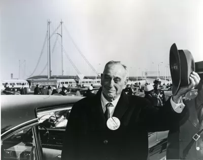 Robert Moses at the ribbon-cutting for the Verrazano-Narrows Bridge