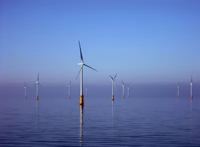 Offshore wind turbines at Barrow Offshore Wind off Walney Island in the Irish Sea 