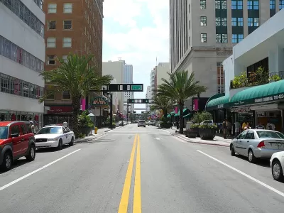 Loking down Flagler Street, Downtown Miami, Florida