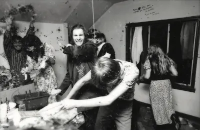 A food fight hosted by the art society Suicide Club, San Francisco, 1978. 