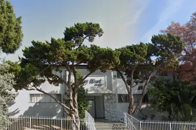 Google street view of two-story white apartment building in Los Angeles, California with "Key West 1940" text above entrance.