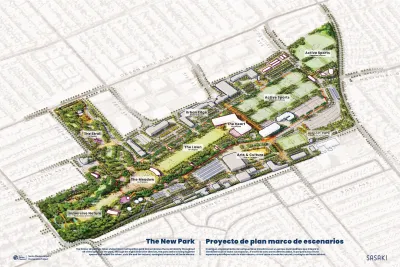 A map of the proposed project, showing ample green space and space dedicated for culture and athletics.