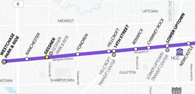 A map of the METRORapid University Corridor Project, showing the various stops along the proposed line.