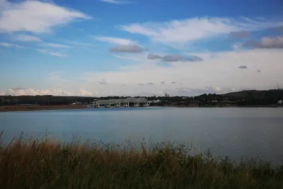  A bridge stretches across the Missouri River at Chamberlain, South Dakota.