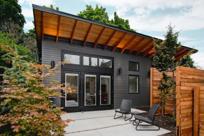 A black and wood coloured ADU in Los Angeles