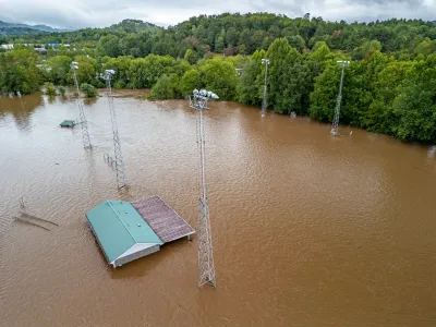 Aerial view of flooding during Hurricane Helene in North Carolina.
