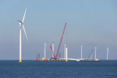 Construction site of offshore wind farm near the Dutch coast.