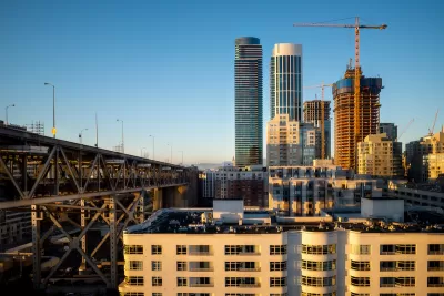 View of buildings under construction and cranes in San Francisco, California.