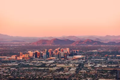 Sunset view of downtown Phoenix, Arizona.