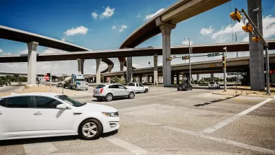 Freeway interchange with traffic in Austin, Texas.