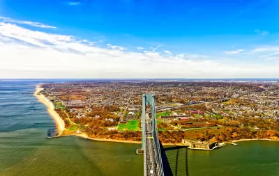Aerial view of Verrazano-Narrows Bridge to Staten Island
