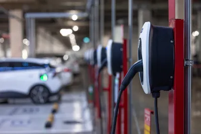Close-up on charging port for electric cars.