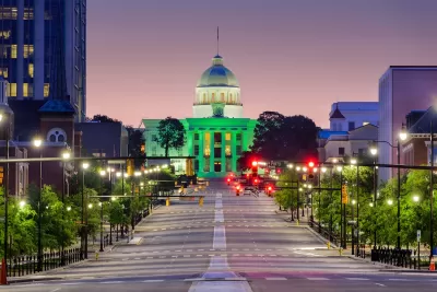 View of Alabama state capitol in Montgomery, Alabama at night.