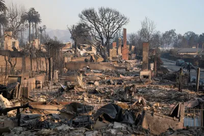 Homes destroyed by Palisades Fire in Los Angeles, California.