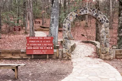 Trailhead for Appalachian Trail approach at Amicalola Falls State Park in Dawsonville, Georgia.