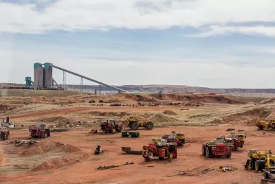 Coal mining equipment and vehicles at coal mining site in Wyoming.