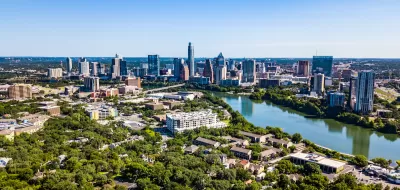 View of Austin, Texas skyline with river in foreground