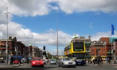Cars and double-decker bus in Dublin, Ireland.