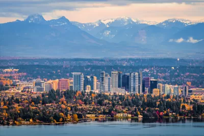 Bellevue, Washington skyline against mountains