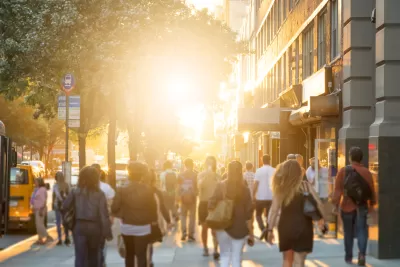 People walking on crowded New York City sidewalk