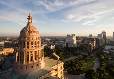 Aerial view from behind Texas State Capitol dome in Austin, Texas