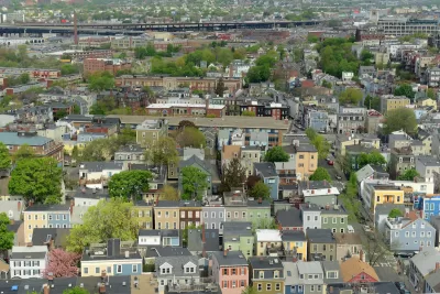 Aerial view of Boston Massachusetts historic homes