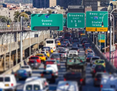 View of busy traffic on Williamsburg Bridge in Brooklyn, New York City