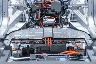 Close-up of electric car battery.