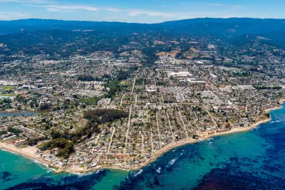 Aerial view of coastal town of Santa Cruz, California.