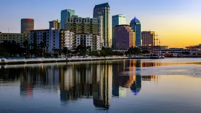 Tampa skyline from the water at sunset