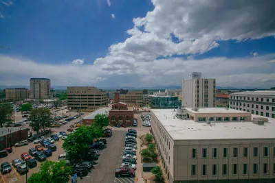 Parking lots and buildings in downtown Denver, Colorado.