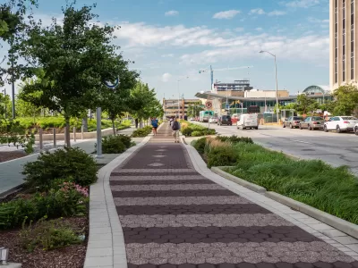 Protected bike path with raised curb in Indianapolis, Indiana 