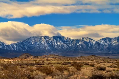 View of snowy San Gabriel Mountains from the Mojave desert