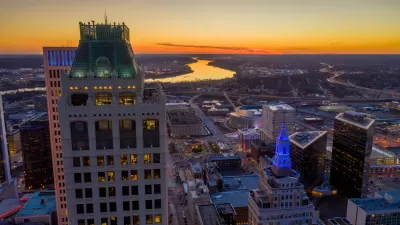Tulsa, Oklahoma city skyline at sunset