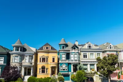 Row of colorful 'Painted Ladies' Victorian homes in San Francisco, California.