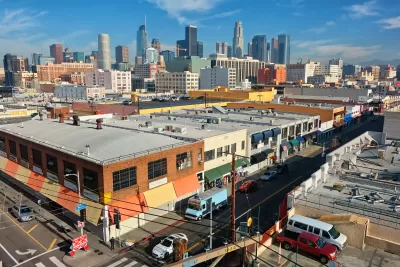 View of downtown Los Angeles from a roof in the Fashion District
